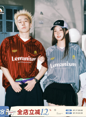 lemanism美式复古球衣足球短袖t恤红色球服夏季情侣宽松运动上衣