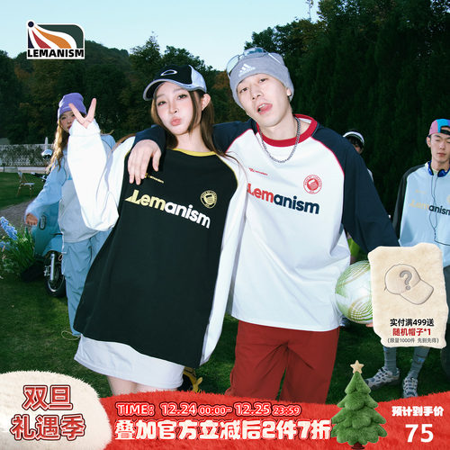 lemanism【新品限时2件7折】美式潮流撞色字母印花插肩袖长袖T恤