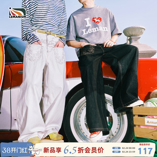 lemanism【新品会员6.5折】潮牌花朵刺绣休闲裤子男2026春秋长裤