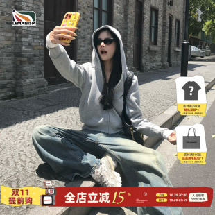 lemanism美式潮流纯色开衫连帽卫衣女款2026秋季新款情侣款外套男