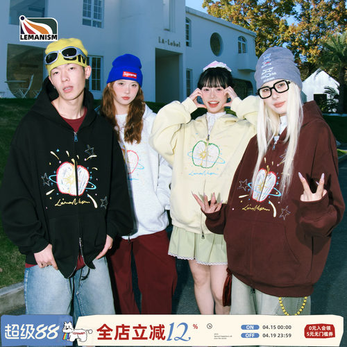 lemanism美式潮牌苹果涂鸦印花卫衣男款2026新款情侣款开衫外套女
