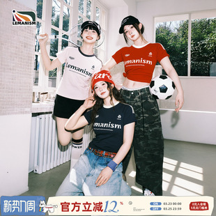 中性正肩修身 T恤女2025新款 运动打底 短袖 lemanism三条杠字母短款