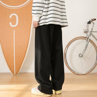 潮 lemanism日系高街纯色宽松直筒休闲卫裤 男Cityboy垂感运动长裤