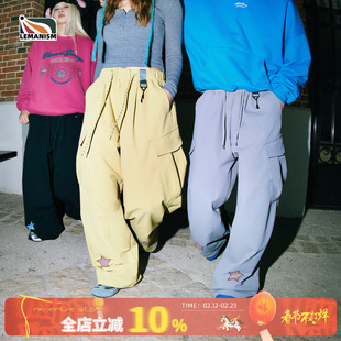 lemanism美式潮流星星刺绣纯色工装裤子男2025秋冬新款情侣休闲裤