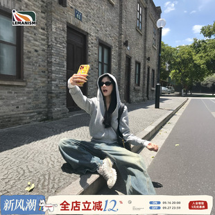 lemanism美式潮流纯色开衫连帽卫衣女款2026秋季新款情侣款外套男