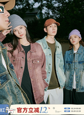 lemanism美式复古牛仔外套男女同款秋季翻领夹克情侣款牛仔衣潮牌