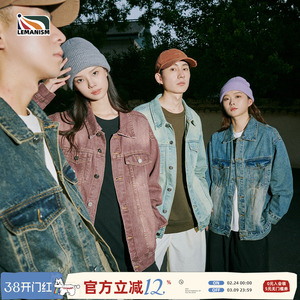 lemanism美式复古牛仔外套男女同款秋季翻领夹克情侣款牛仔衣潮牌