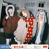 lemanism美式 秋冬棉服外套 连帽耳朵条纹毛领座山雕夹克男夹棉新款