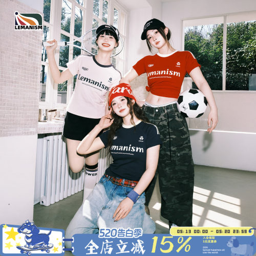 三条杠字母短款短袖T恤女2025
