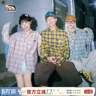 情侣款 lemanism美式 新款 男2026春季 格纹衬衣外套 潮流字母格子衬衫