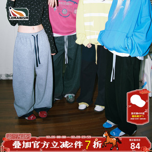 潮牌拼接撞色卫裤 直筒裤 男2026春秋季 情侣款 子女 新款 lemanism美式