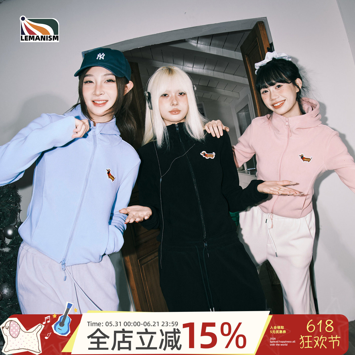 lemanism美式潮流腊肠狗情侣款开衫连帽卫衣男秋季外套女2025新款