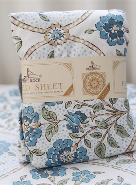 纯色印花磨毛床笠复古花卉床垫保护套90*200CM宿舍床可用