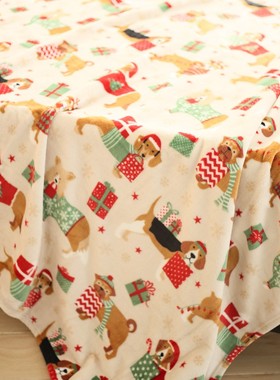 可爱狗狗森系绿色法兰绒毛毯盖毯子午睡办公室学生宿舍冬季绒床单