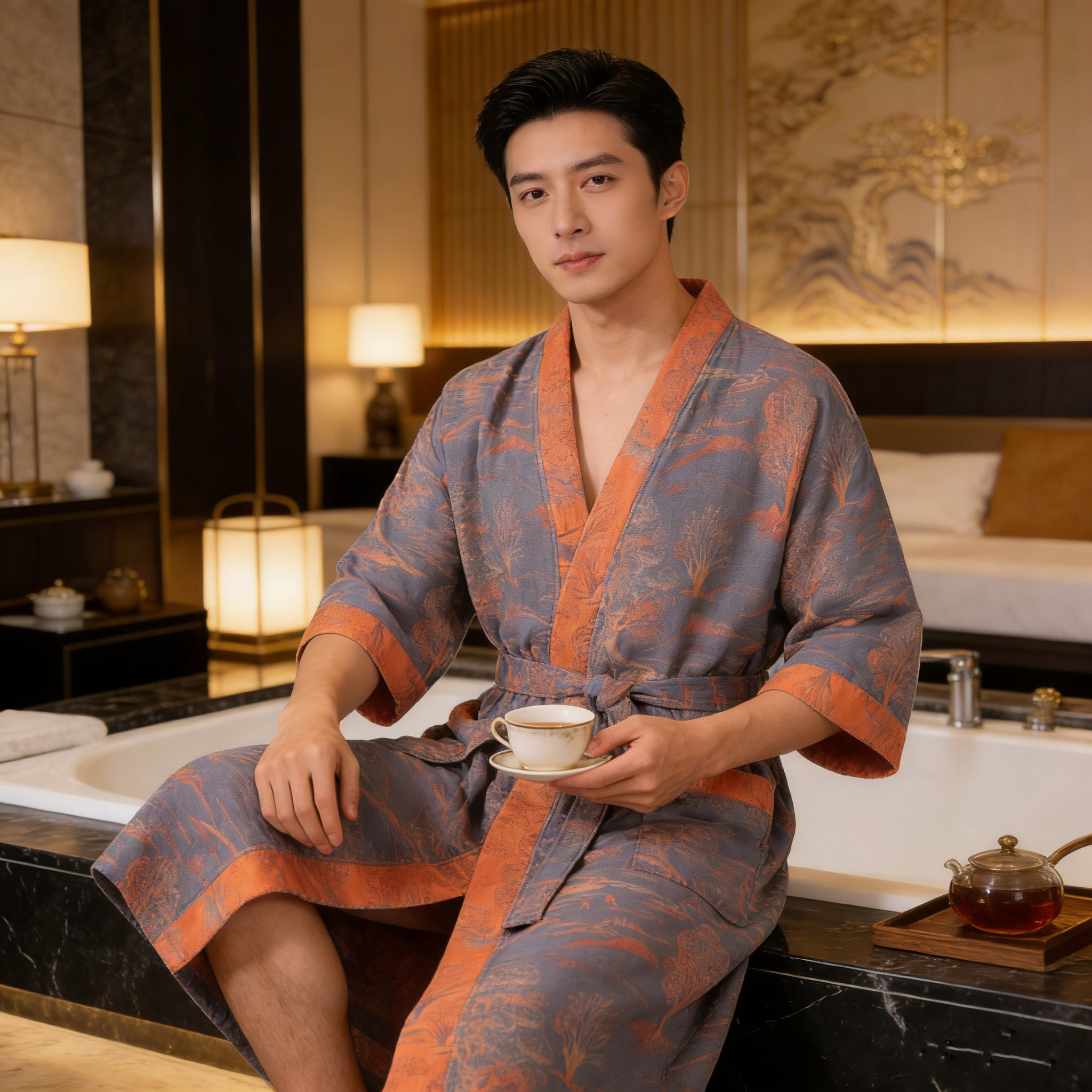 浴袍纯棉双层纱布睡袍春夏薄款家居服浴衣简约风情侣吸水速干吸湿