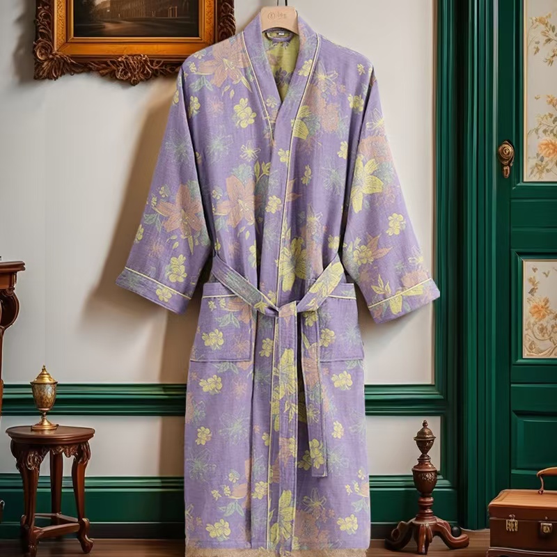 浴袍纯棉双层纱男女居家服吸水