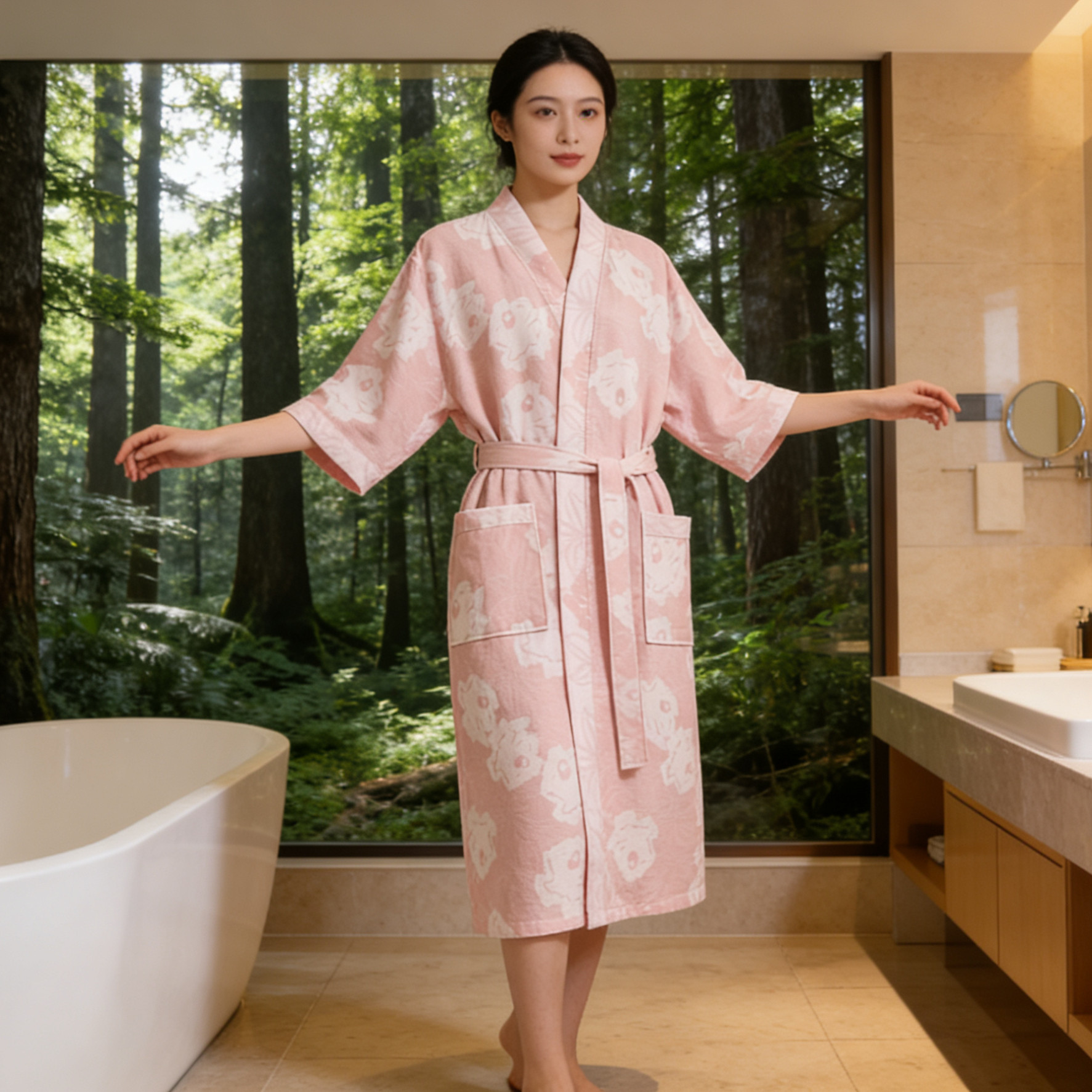 纯棉浴袍女双层纱布a类春夏薄款睡衣家居服睡袍吸湿速干四季通用