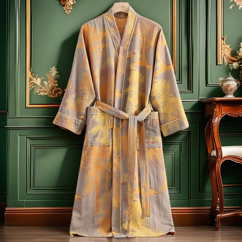 纯棉双层纱浴袍男女士A类春秋夏睡衣家居服睡袍情侣吸水速干浴衣