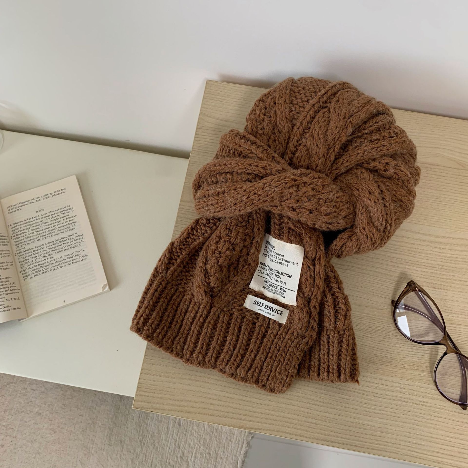 韩国订单款纯色麻花围巾