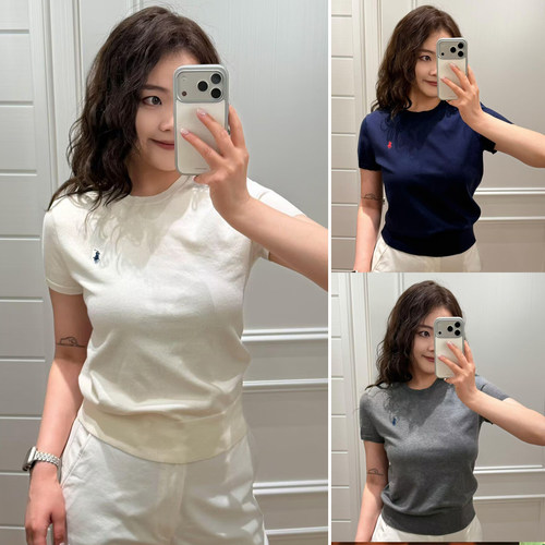 三折现货 拉夫RL小马标短袖t恤圆领针织衫女显瘦套头休闲上衣