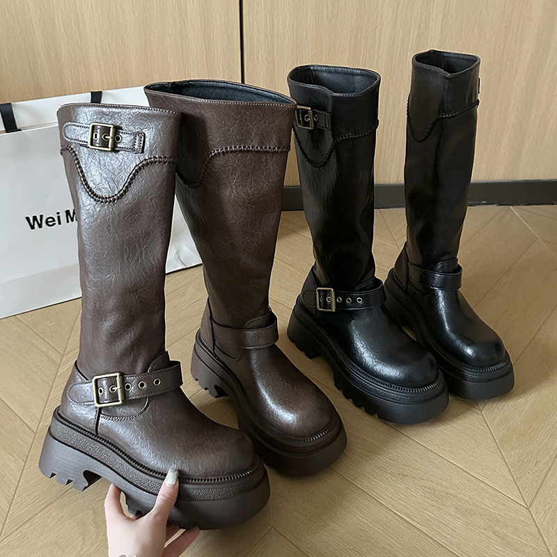 厚底长筒靴女骑士靴子不过膝