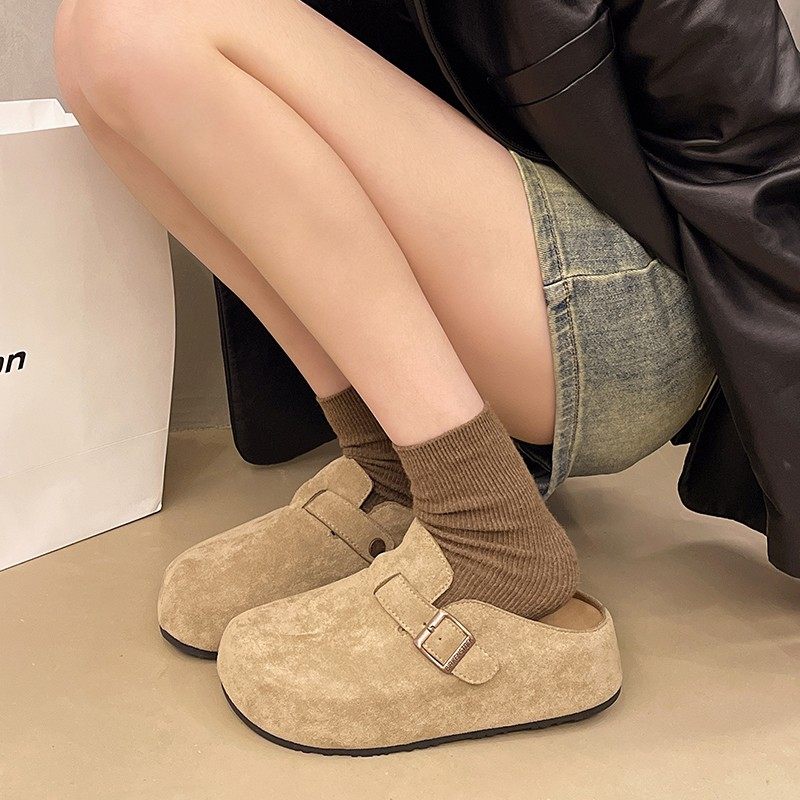 厚底勃肯鞋一脚蹬包头半拖鞋女外穿2025新款春夏季懒人内增高单鞋