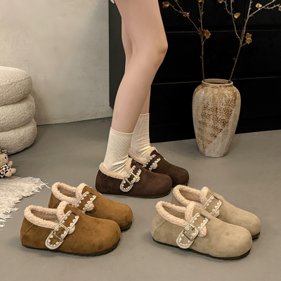厚底内增高加绒勃肯鞋毛毛鞋女