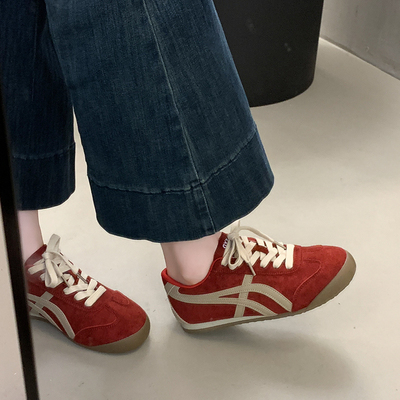 红色德训鞋女阿甘鞋休闲板鞋学生