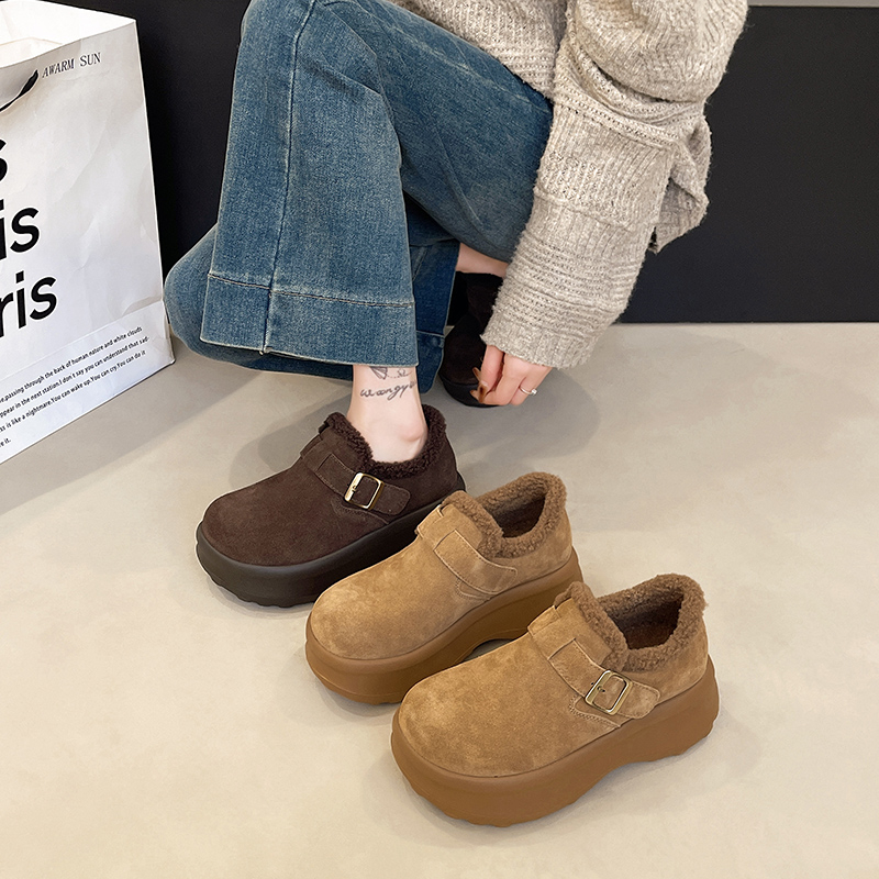 小个子增高加绒乐福鞋女毛毛棉鞋