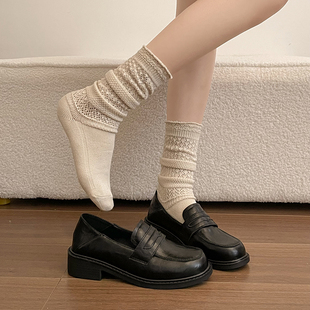 复古英伦风厚底乐福鞋一脚蹬百搭小皮鞋黑色厚底鞋学院风日常通勤