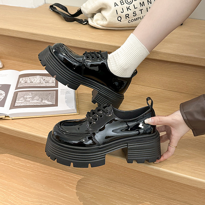 厚底小皮鞋女配裙子百搭系带单鞋