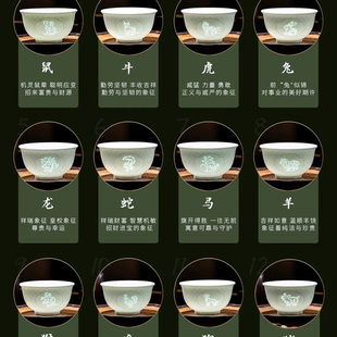 景德镇新款玲珑瓷十二生肖如意饭碗高温釉下彩高白泥青瓷家用套装