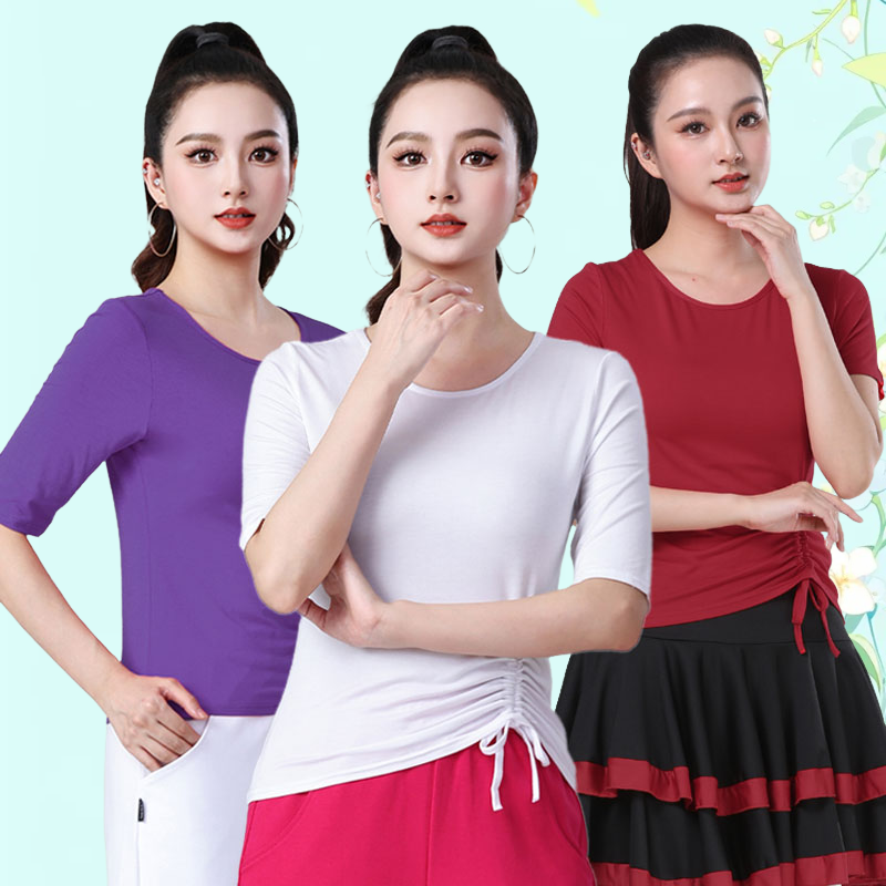 广场舞莫代尔修身短袖上衣女