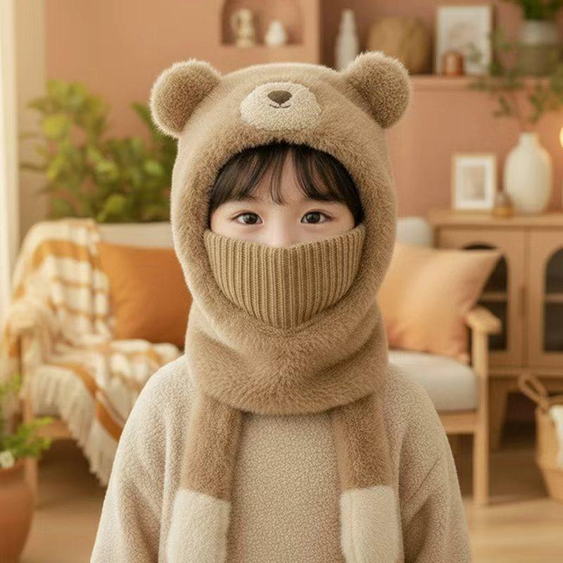 【一捏会响】冬季新款儿童帽子围脖面罩护耳一体保暖帽可爱小熊帽,童装/婴儿装/亲子装,帽子,淘宝优惠券,粉丝福利购,淘宝优惠卷