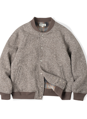 NATIVEWELL宽松羊毛棒球夹克经典编织纹理厚格纹里