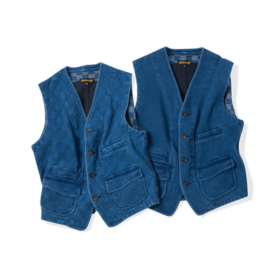 NATIVEWELL纯植物刺子蓝染工装马甲复古进行到底纯正蓝染工装味