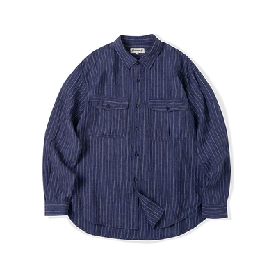 NATIVEWELL条纹纯亚麻春夏长袖衬衫色织松弛宽松