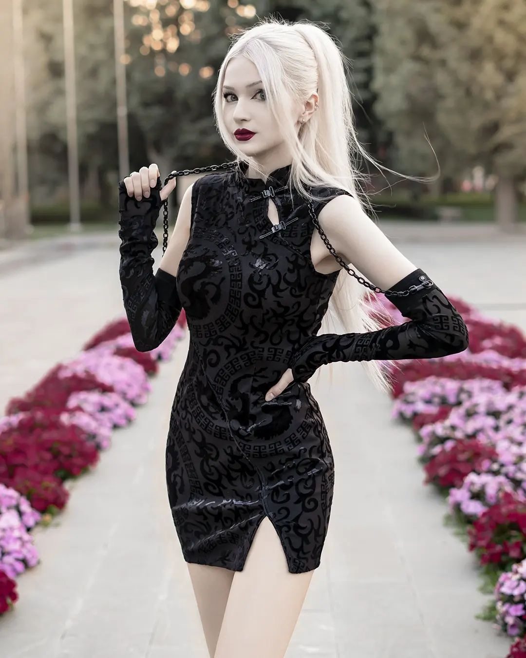海外代购punk 哥特暗黑系中国风旗袍连衣裙