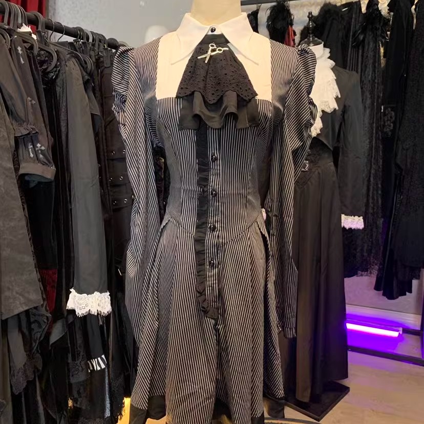 欧美个性原创黑白条纹连衣裙