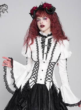 DevilFashion哥特风白色暗纹收腰姬袖衬衫SHT14202
