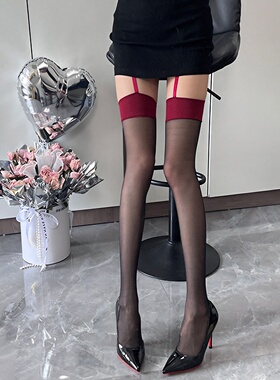 性感jk红边过膝黑色丝袜美腿塑形网红同款辣妹吊带一体丝袜女薄款