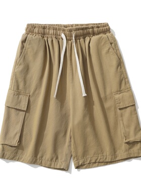 MMEL卡其色工装短裤男款夏季潮牌宽松纯棉美式复古裤子男生五分裤