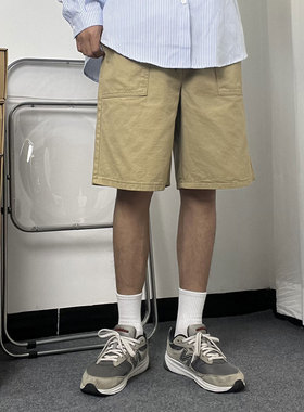 Mmel 卡其色短裤男夏季潮牌百搭宽松cityboy工装五分裤男生潮流