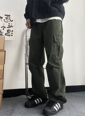 Mmel工装裤男美式复古春秋水洗重工日系宽松直筒潮牌百搭拖地长裤