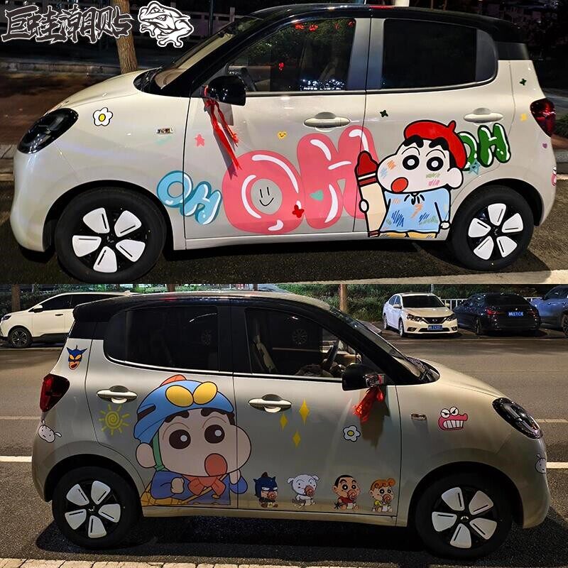 五菱宏光miniev四门车贴拉花蜡笔小新4代马卡龙汽车身改装饰贴纸
