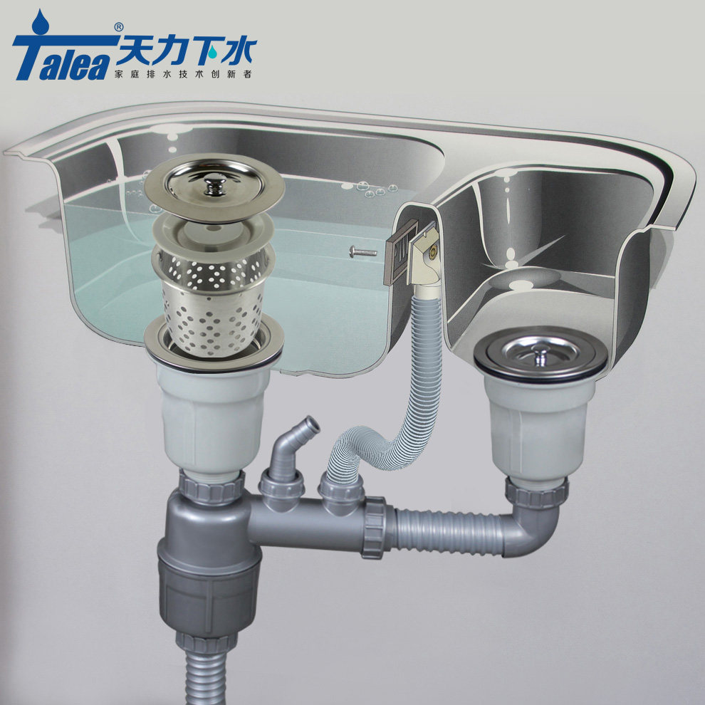 厨房水槽配件下水器下水管防臭 双洗菜盆配件水池落水管漏斗