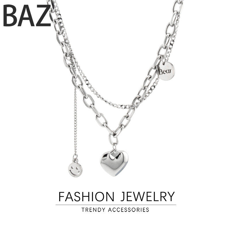 双层折叠爱心项链女小笑脸字母挂链嘻哈百搭金属冷淡风饰品新款,饰品/流行首饰/时尚饰品新,项链,淘宝优惠券,粉丝福利购,淘宝优惠卷