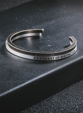 欧美气质百搭极简约性冷淡风字母纯色方形银条男女开口细手镯手环