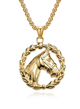 小众帅气幸运橄榄枝马头项链原创嘻哈街头潮男女镂空钛钢吊坠配饰