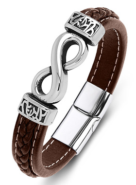 欧美无穷大红色皮绳编织手链时尚个性皮手绳磁吸手环男士潮流手饰